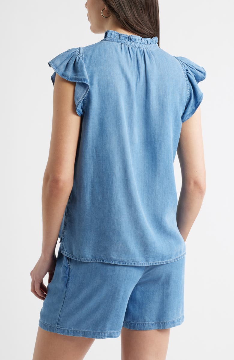 Caslon<sup>®</sup> Flutter Sleeve Popover Chambray Top, Alternate, color, Medium Wash