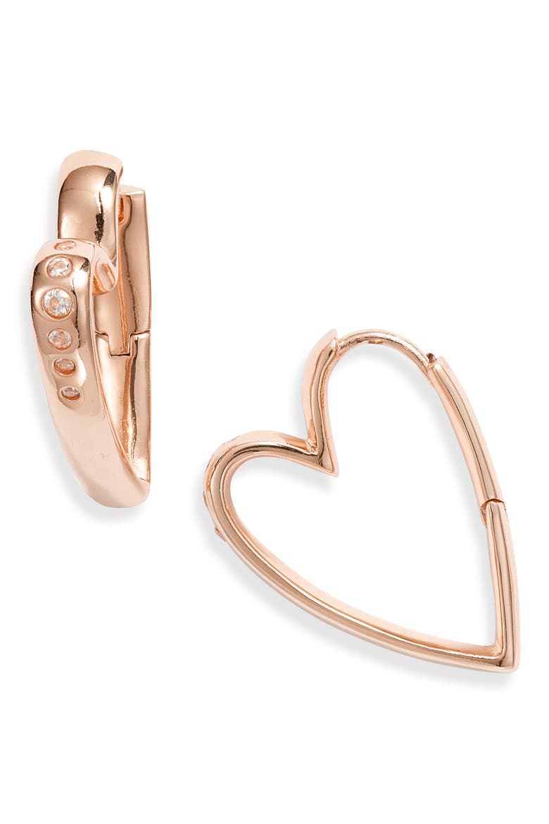 Ansley Small Heart Hoop Earrings, Main, color, ROSE GOLD METAL WHITE CZ