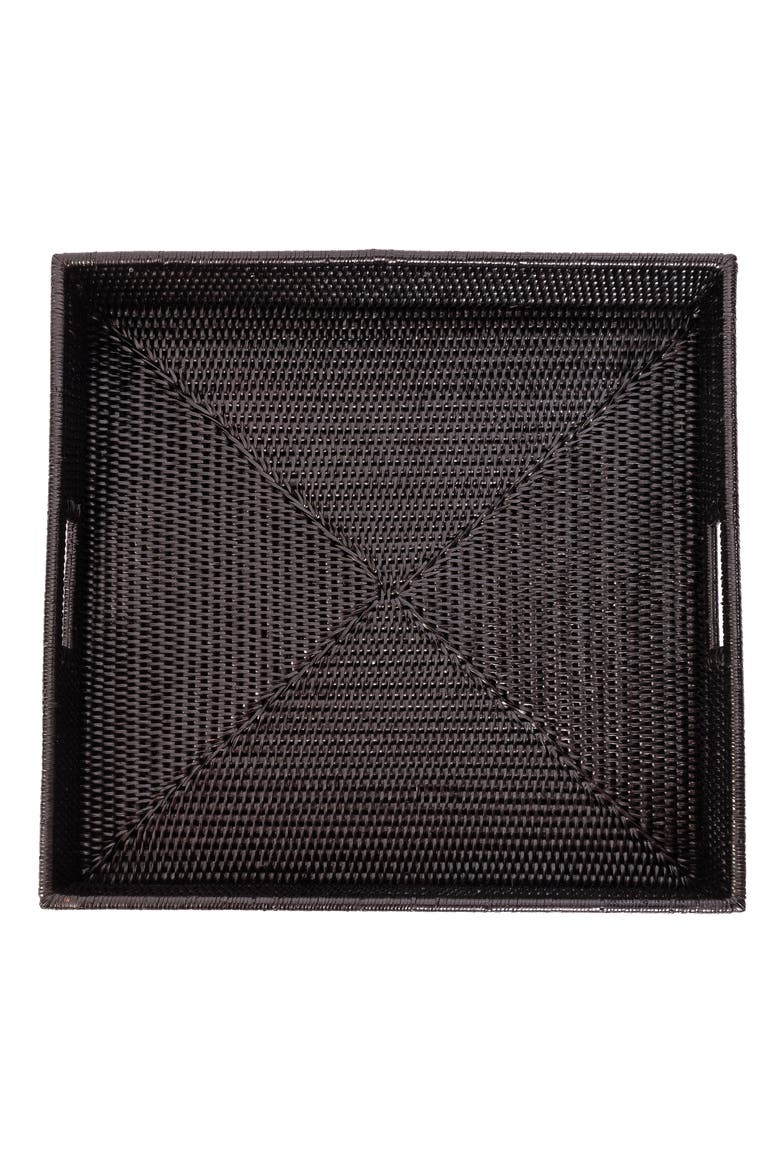 Square Rattan Ottoman Tray with Cutout Handles, Alternate, color, Tudor Black