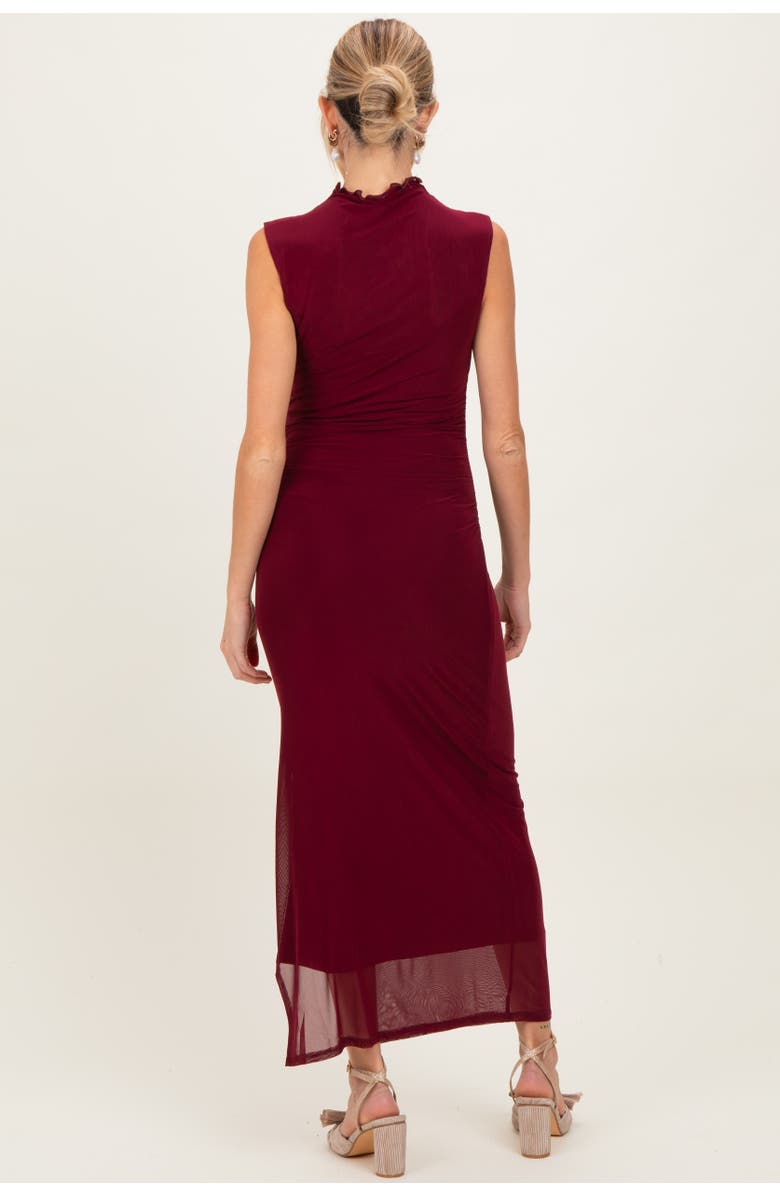 PinkBlush Mock Neck Ruched Mesh Midi Dress, Alternate, color, Burgundy