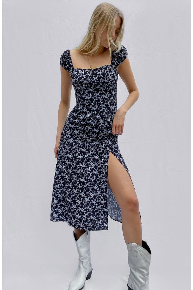 Cerisier Verona Crepe Midi Dress, Alternate, color, UTILITY BLUE MULTI