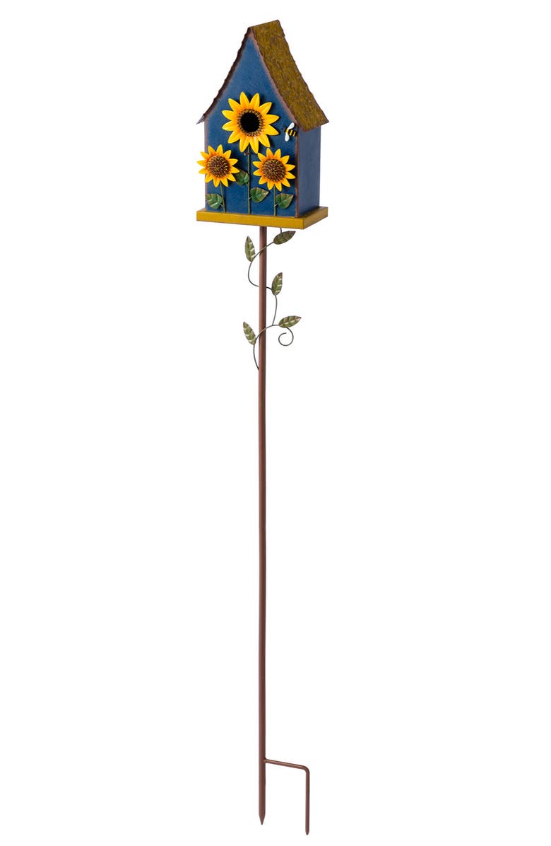 Glitzhome 52"H Metal Daisy Decorative Garden Birdhouse with Stake, Alternate, color, Blue