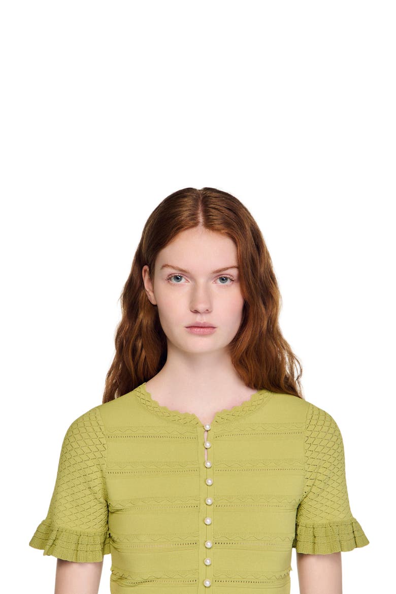 Cropped ruffled-sleeve cardigan, Alternate, color, Green
