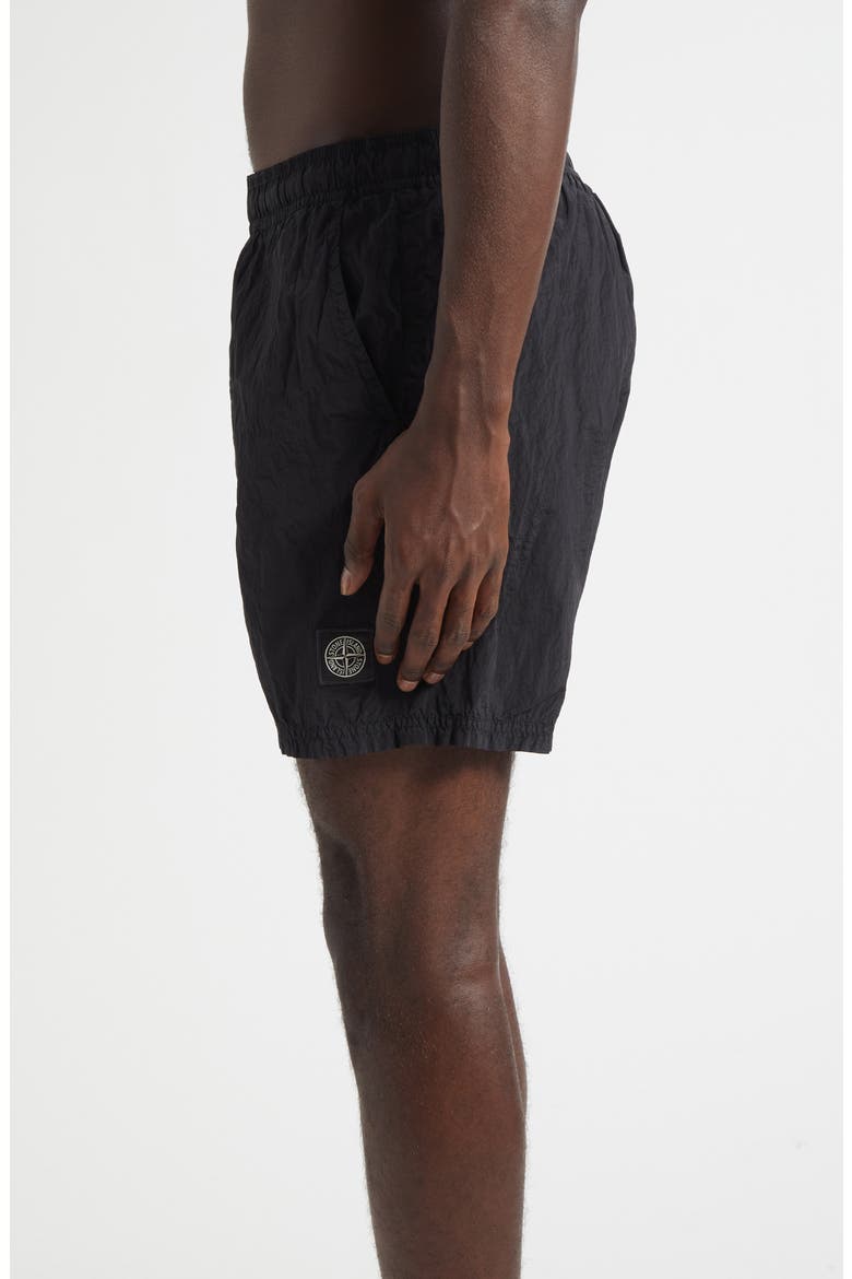 Compass Logo Patch Nylon Swim Trunks, Alternate, color, V0029 BLACK