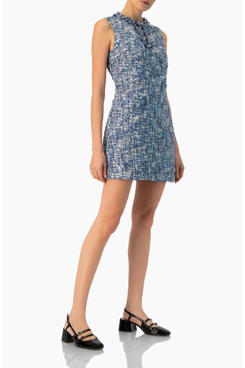 Sleeveless A-Line  Dress with Sequined Boucle Fabric, Alternate, color, Blue