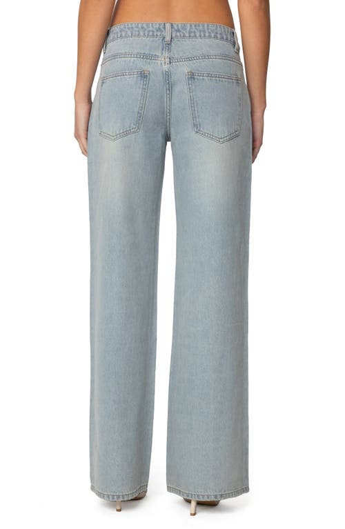 Edikted Everly Studded Low Rise Light Rinse Wash Jeans In Blue