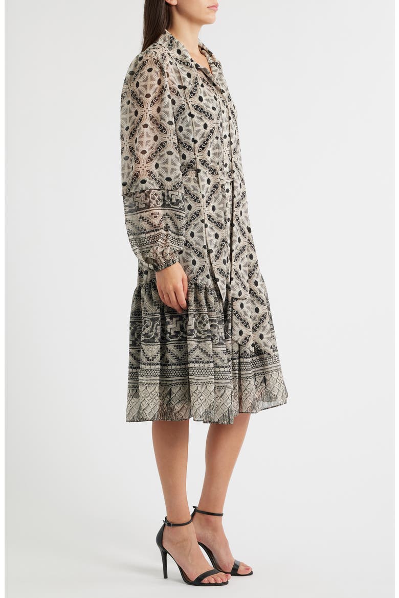 Flint Print Tie Waist Long Sleeve Shirtdress, Alternate, color, BLACK MULTI