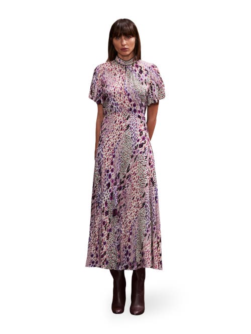 Ro&zo Elodie Pink Animal High Neck Dress In Pink