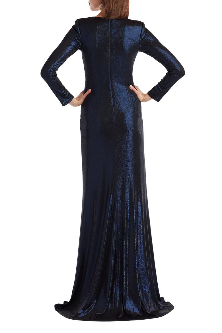 Metallic Surplice V-Neck Long Sleeve Gown, Alternate, color, ROYAL NAVY