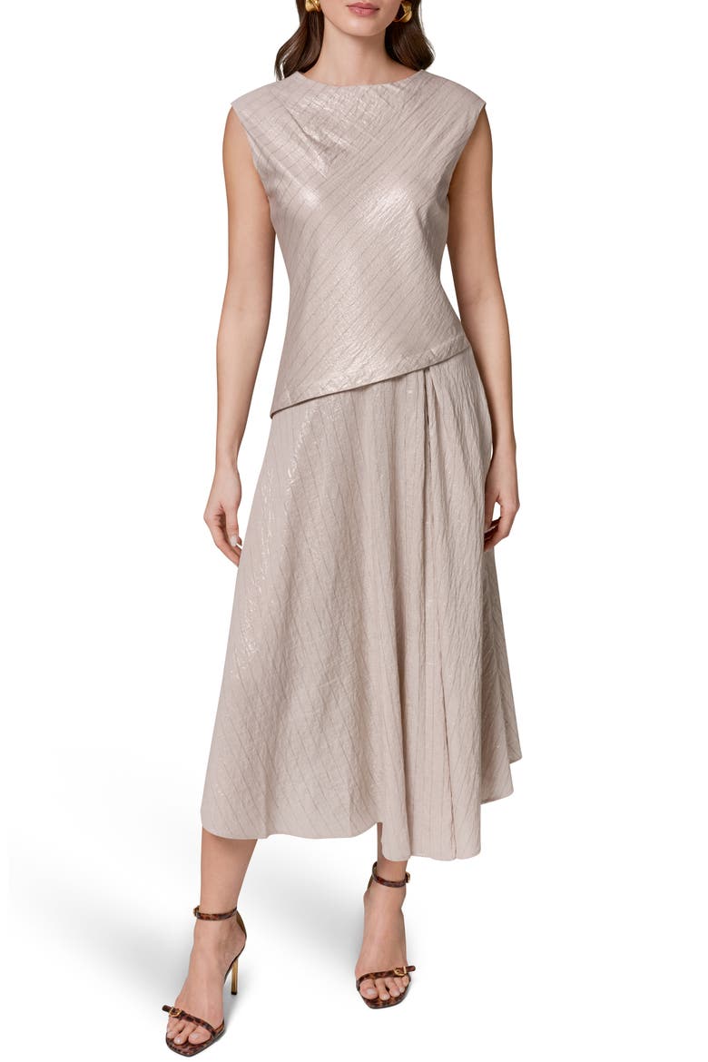 Metallic Cap Sleeve Asymmetric Dress, Alternate, color, SISAL/ CANYON