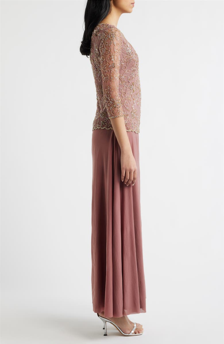 Pisarro Nights Beaded Bodice Satin Gown, Alternate, color, Rose