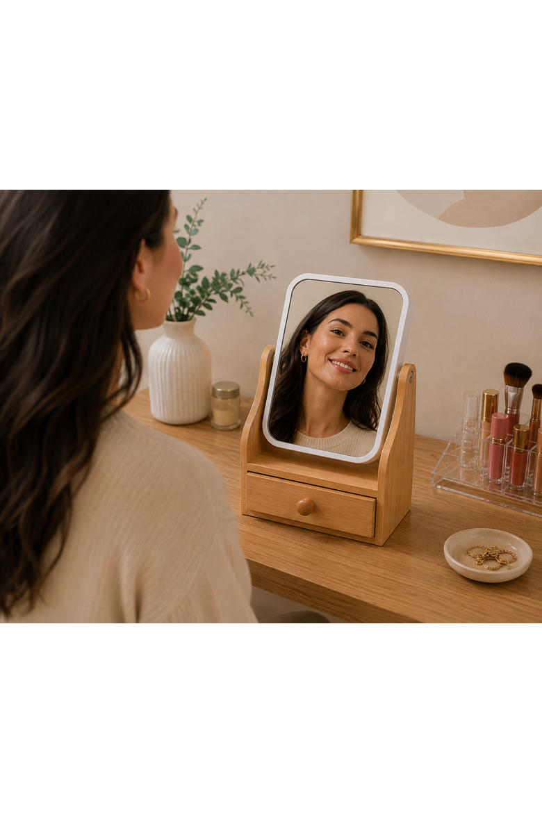 Dual-Sided Vanity Mirror with Drawer Base, Alternate, color, Ivory