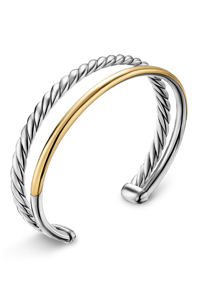 DY Mercer® Two Row Cuff Bracelet in Sterling Silver with 18K Yellow Gold, 8mm, Alternate, color, SILVER/ GOLD