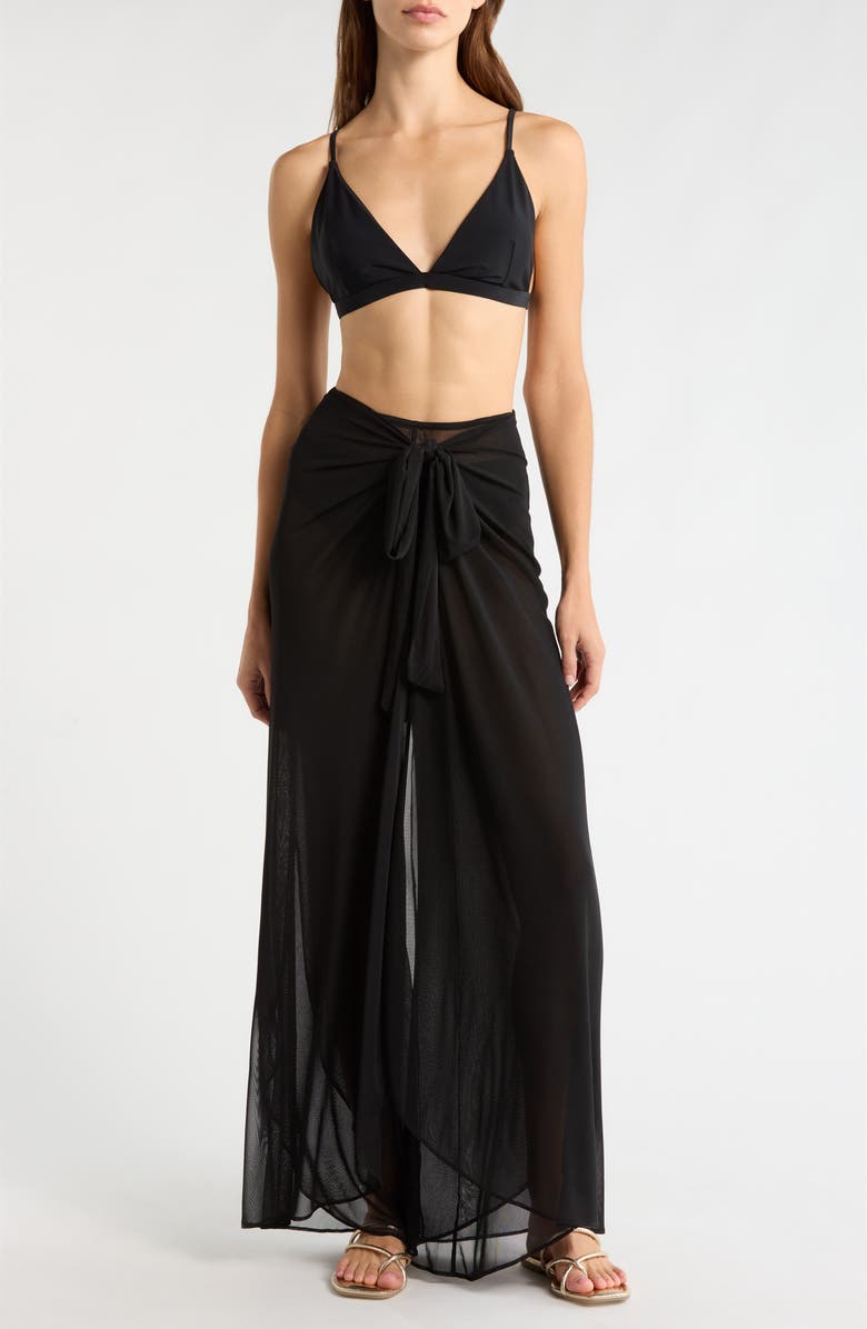 Hutch Floral Tie Waist Wide Leg Cover-Up Pants, Main, color, Black Solid