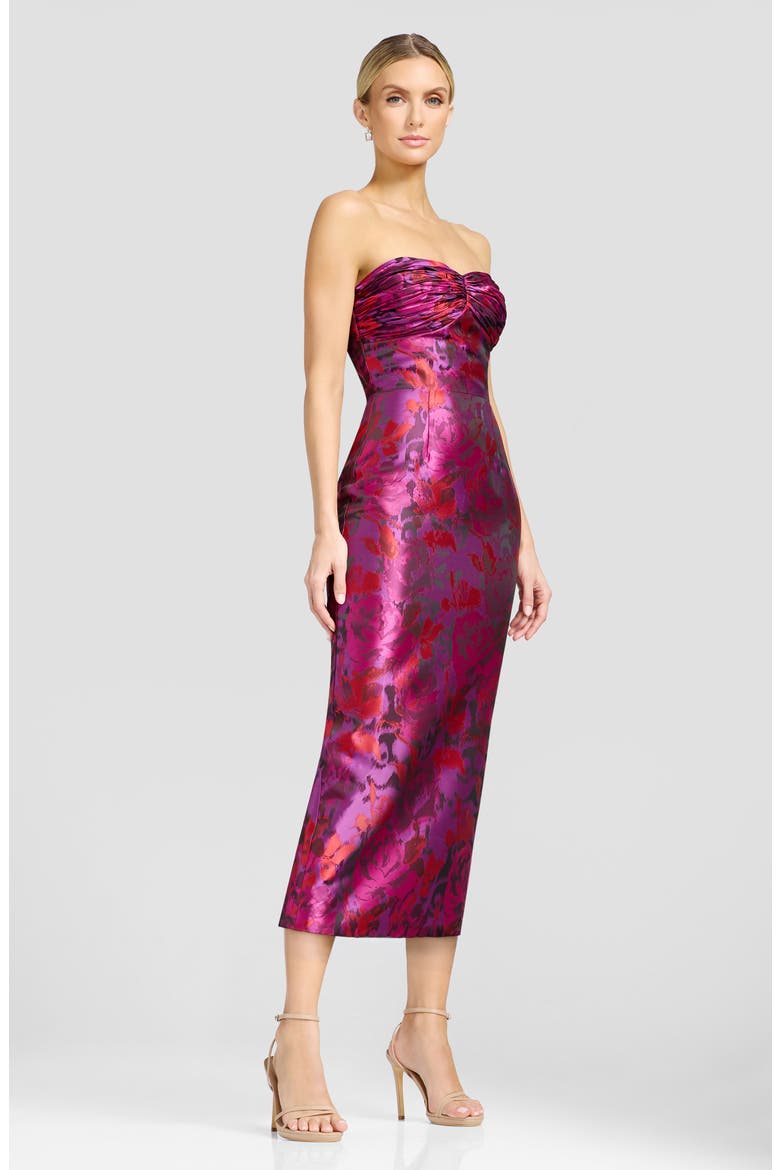 Dalia Floral Strapless Cocktail Midi Dress, Alternate, color, BRIGHT FUCHSIA MULTI