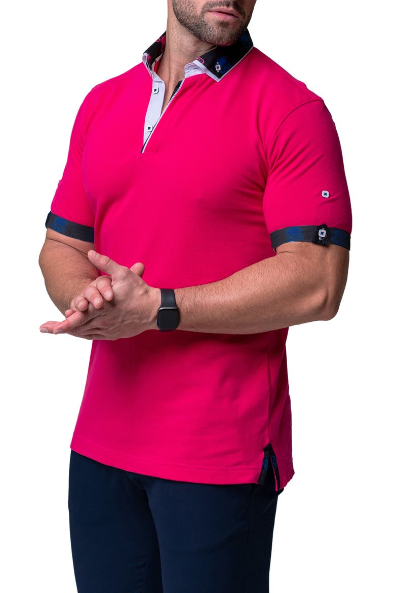 Mozartsolidskull Fuchsia Piqué Button-Down Polo, Alternate, color, PINK