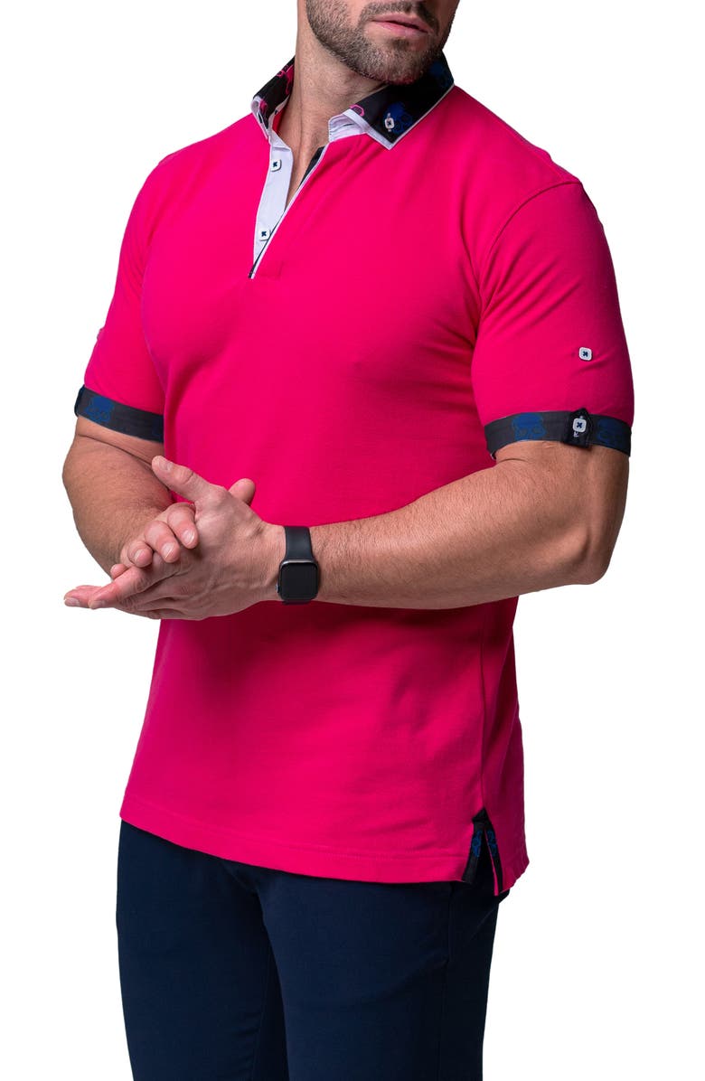 Maceoo Mozartsolidskull Fuchsia Piqué Button-Down Polo, Alternate, color, Pink
