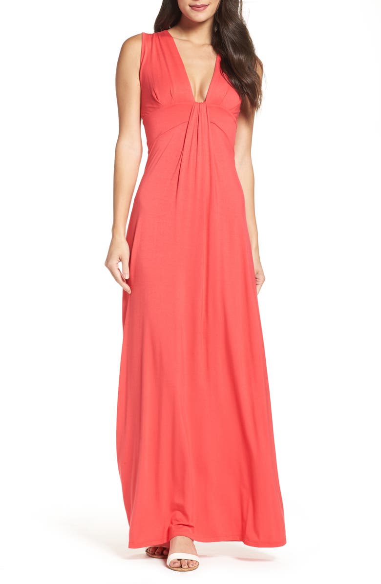 Fraiche by J Deep V-Neck Jersey Maxi Dress, Main, color, 