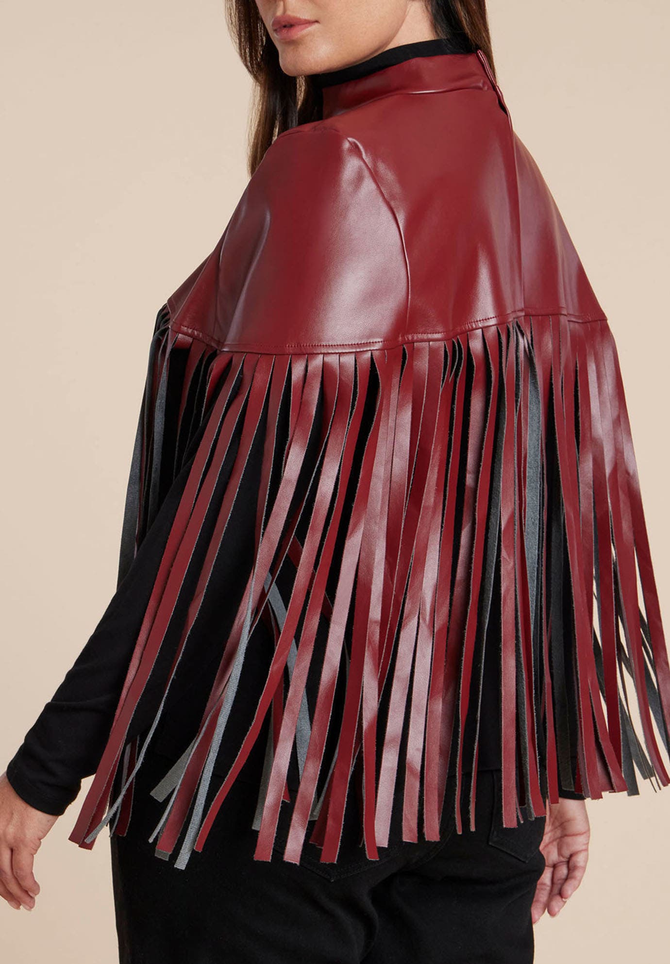 Faux Leather Fringe Cape - image 2
