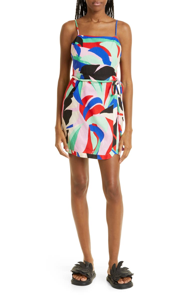 FARM Rio Monstera Leaf Linen Blend Sundress, Main, color, 