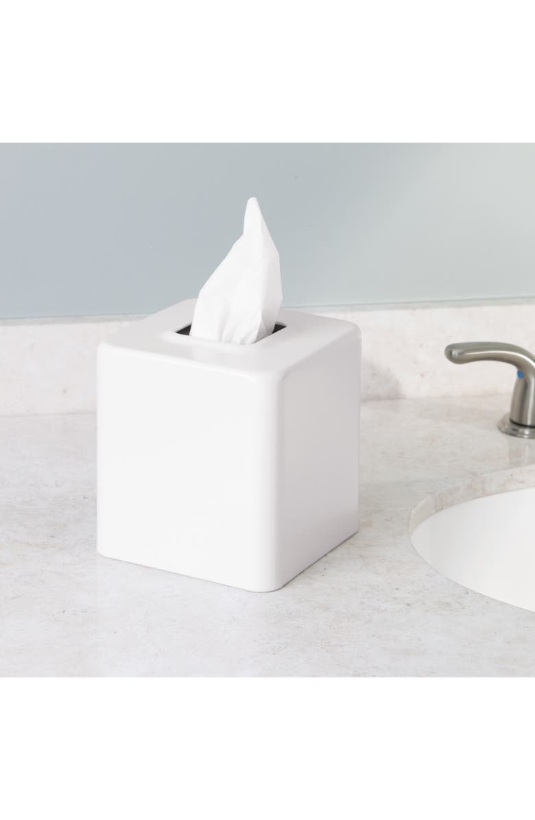 mDesign Metal Square Tissue Box Cover - White, 2 Pack, Alternate, color,