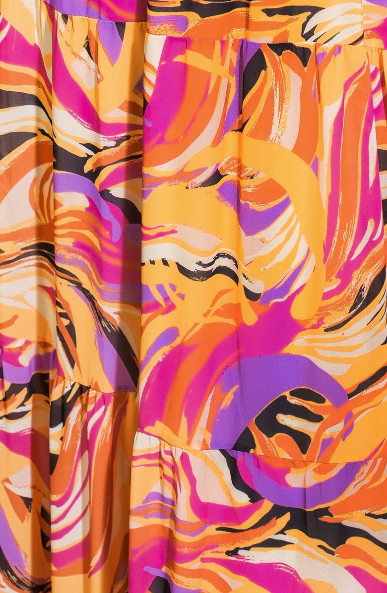 FLYING TOMATO Printed Tiered Maxi Dress, Alternate, color, Mustard Magenta