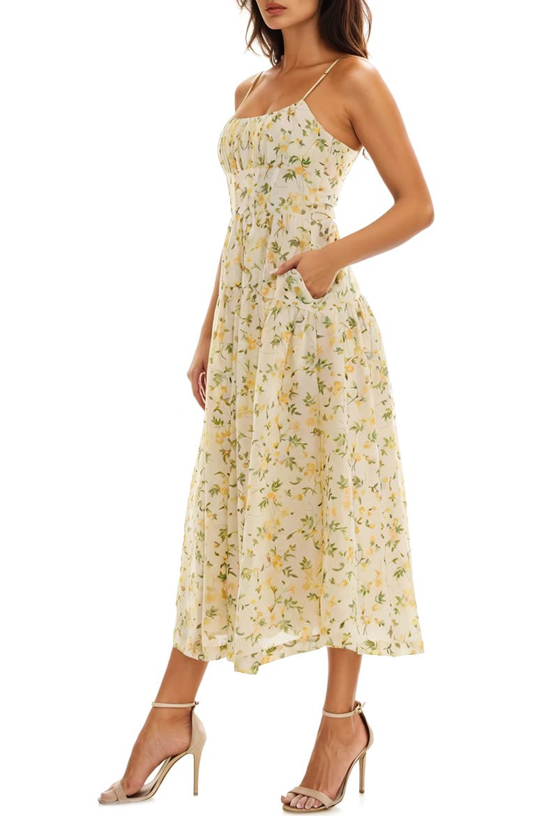 Floral Midi Dress, Alternate, color, CREAM/ YELLOW