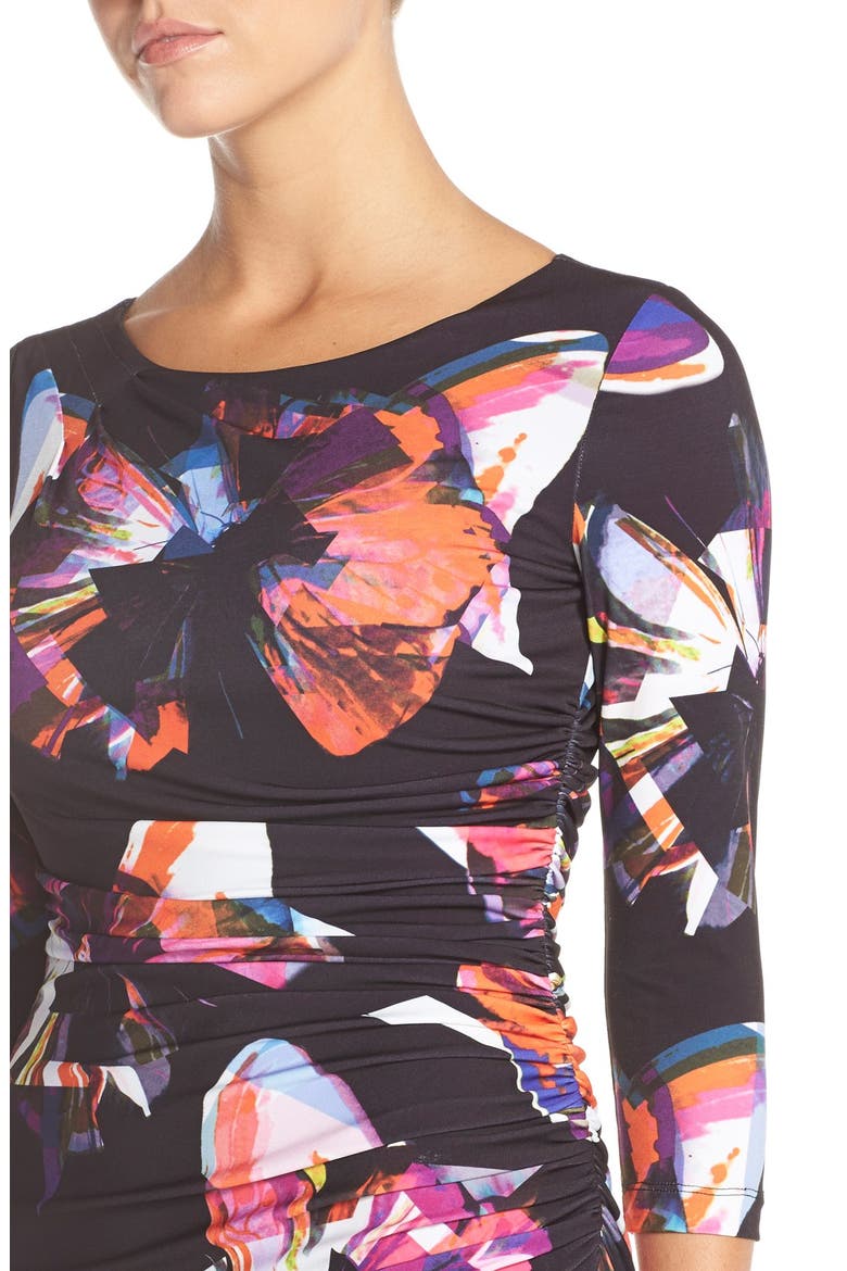 Butterfly Print Jersey Sheath Dress, Alternate, color, BLACK/ MAGENTA