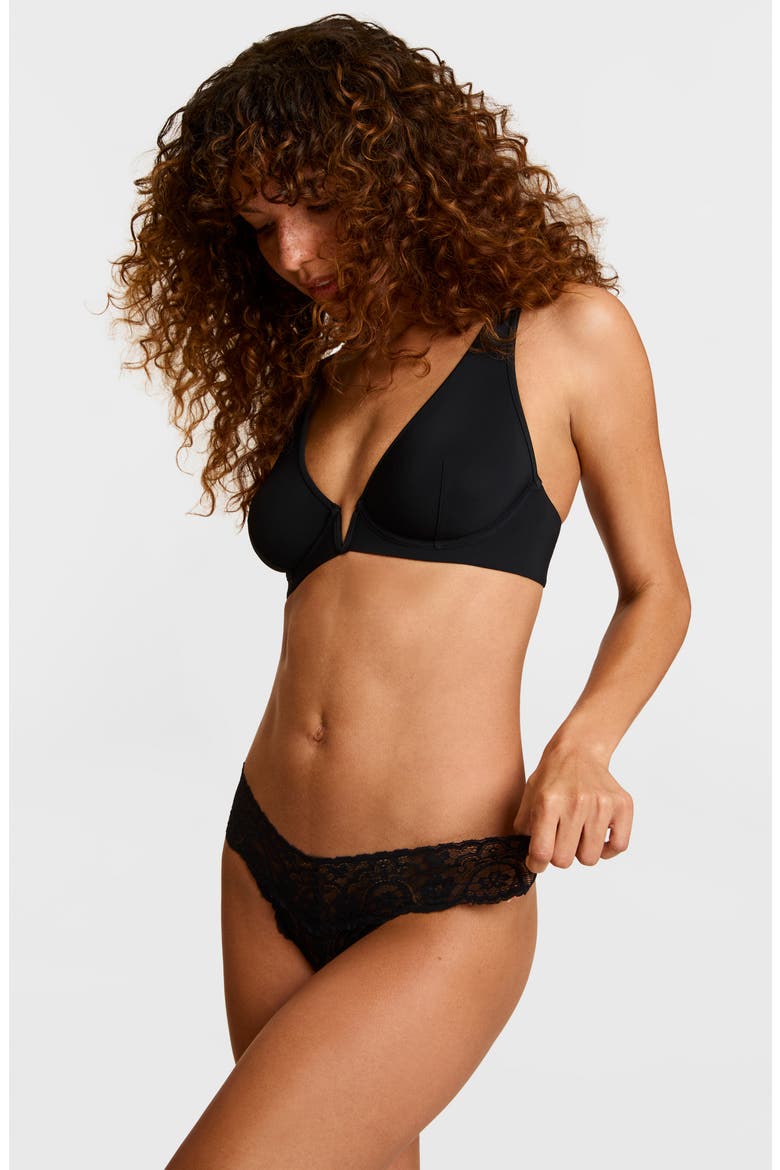 'Tulip' Lace Thong, Alternate, color, BLACK