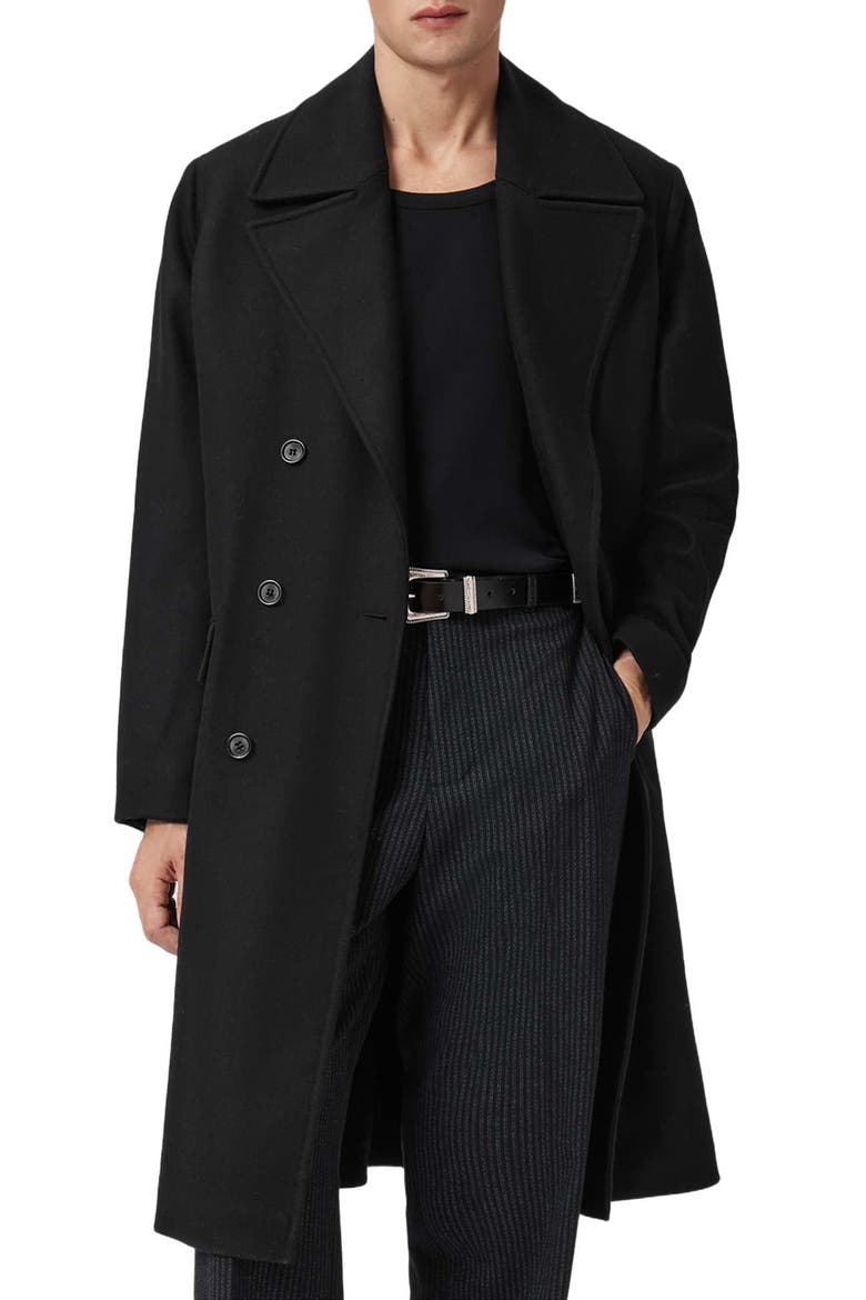 Curran Double Breasted Wool Blend Topcoat, Main, color, BLACK