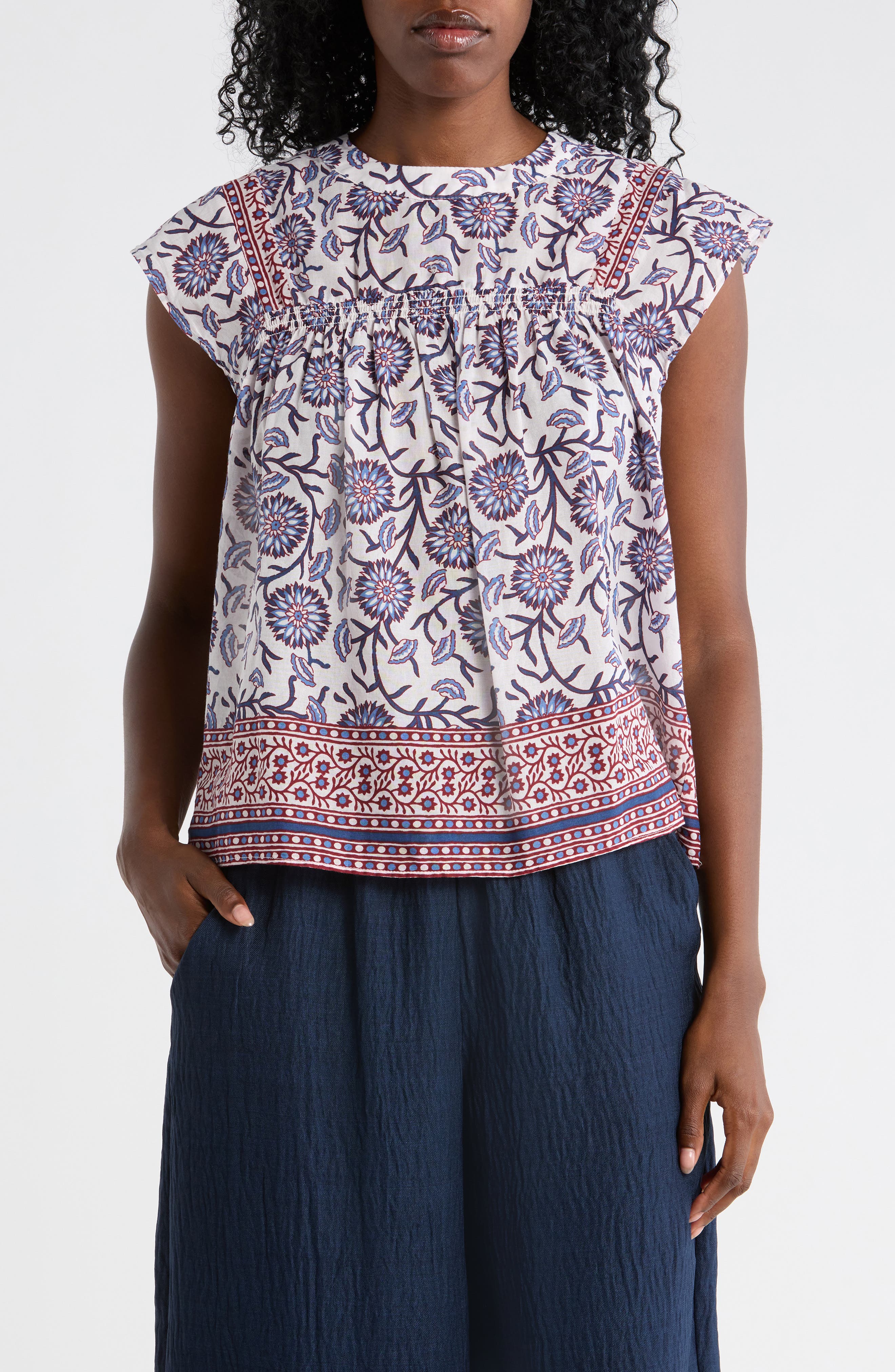 ELIE ELIE TAHARI Floral Smocked Cotton Top