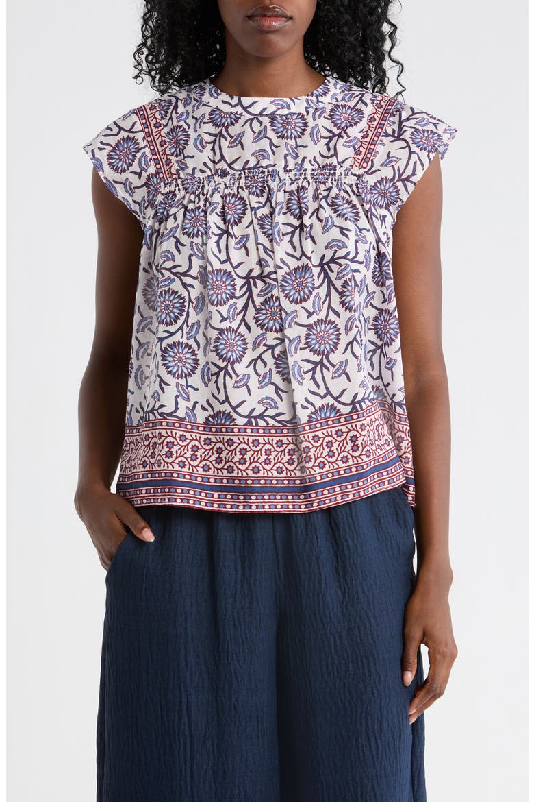 Floral Smocked Cotton Top, Main, color, NAVY/ MAROON FLORAL PRINT