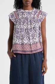 ELIE ELIE TAHARI Floral Smocked Cotton Top