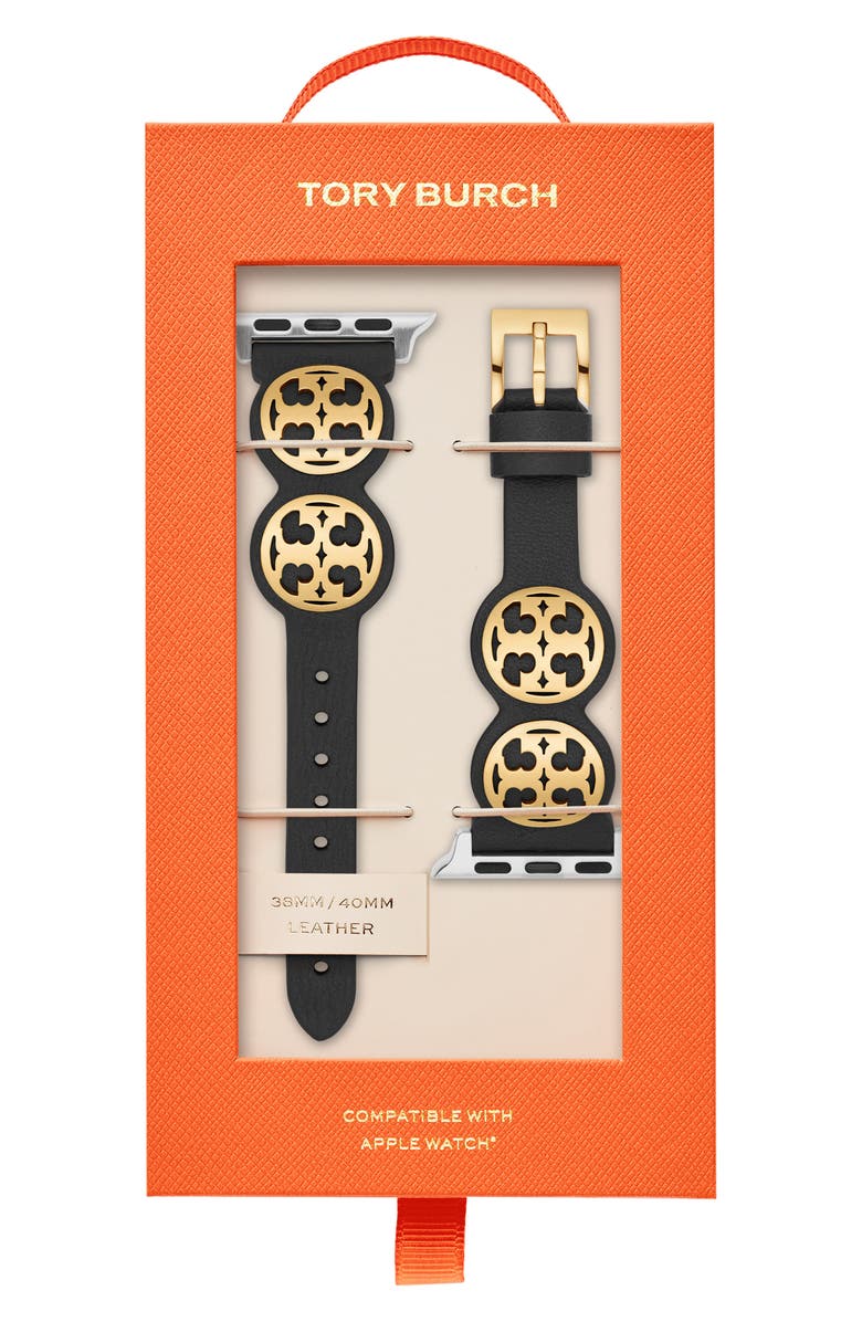 Tory Burch Miller Leather 20mm Apple Watch<sup>®</sup> Watchband, Alternate, color, 