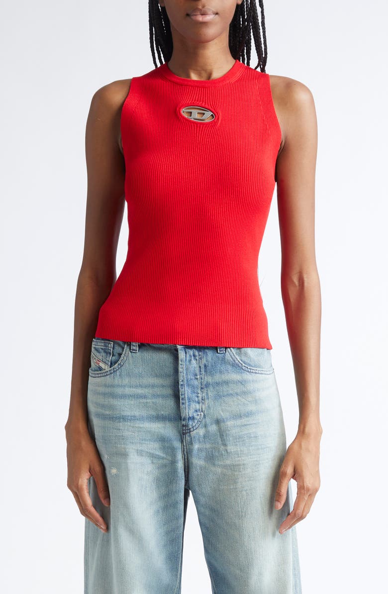 DIESEL<sup>®</sup> M-Caddix-Top Logo Cutout Sleeveless Rib Top, Main, color, Formula Red