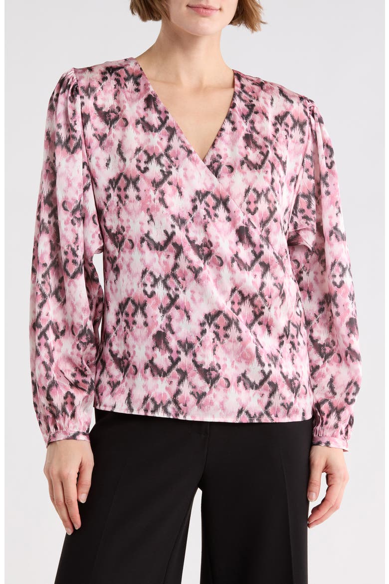 Bivie Surplice Long Sleeve Top, Main, color, PINK PRINT