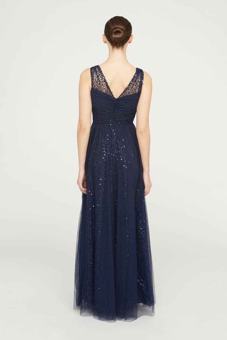 Kiana Beaded V-Neck Gown, Alternate, color, Navy