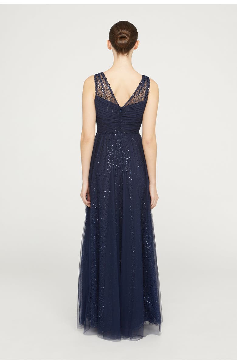 Theia Kiana Beaded V-Neck Gown, Alternate, color, Navy