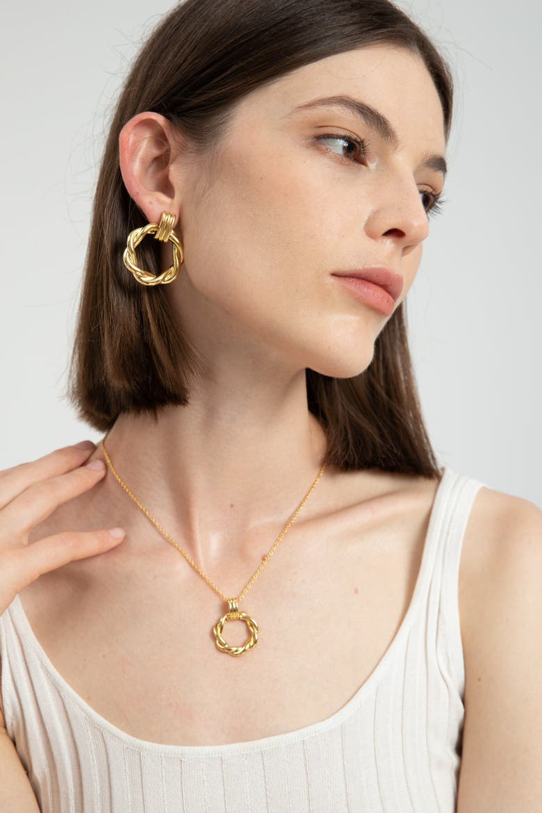 Eléa Twisted Hoop Pendant Necklace, Alternate, color, Gold