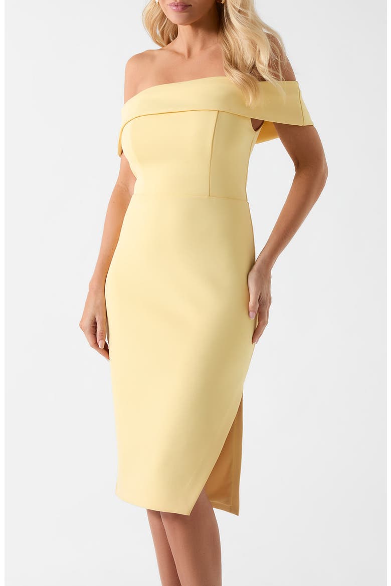 Andrea Off the Shoulder Scuba Dress, Alternate, color, GRATED LEMON