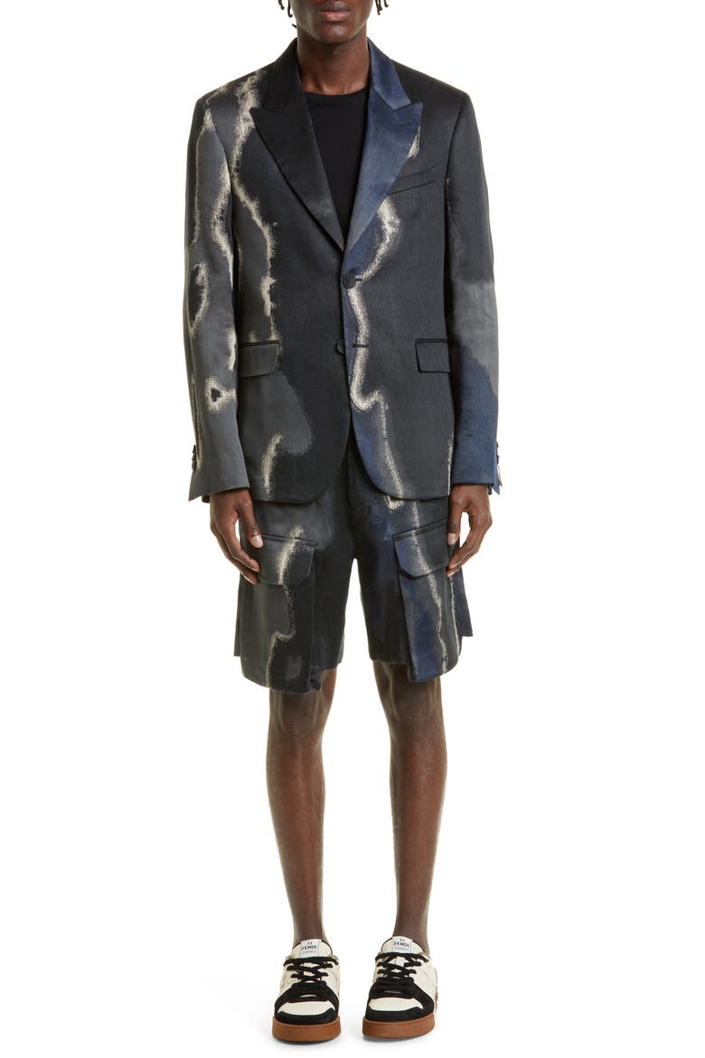 Men's Earth Print Linen, Cotton & Silk Cargo Shorts, Alternate, color, MOONLIGHT