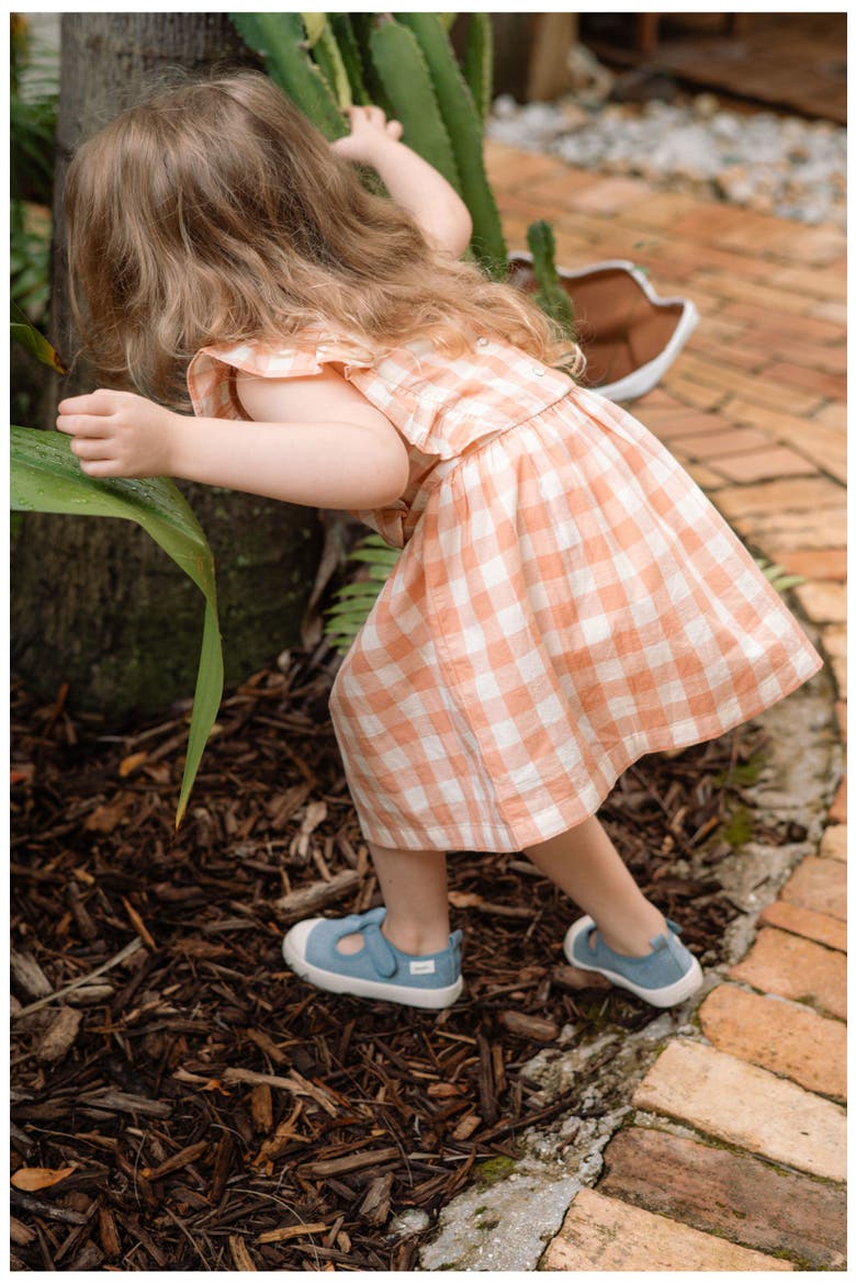 Kids' Checkmate Flutter Sleeve Organic Cotton Dress, Alternate, color, MELON
