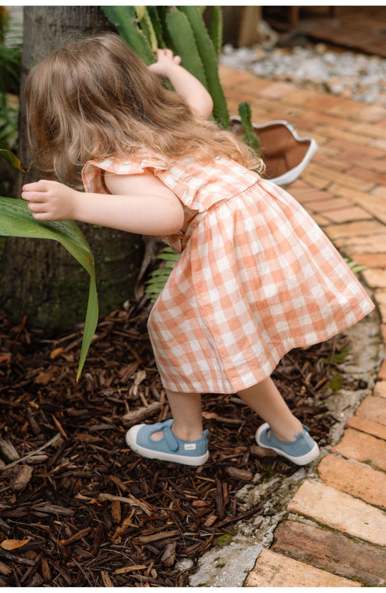 Pehr Kids' Checkmate Flutter Sleeve Organic Cotton Dress, Alternate, color, Melon