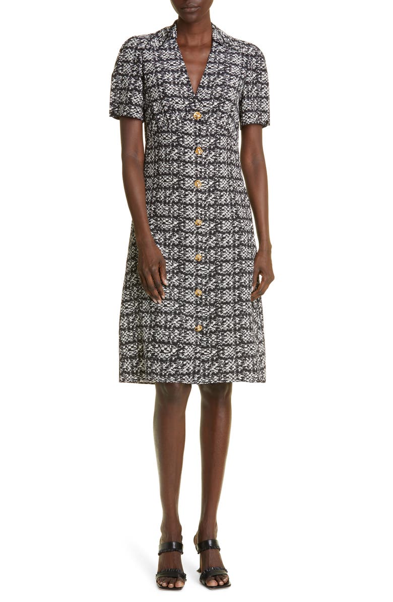 St. John Collection Jared Tweed Print Silk Shirtdress, Main, color, Ecru/ Black