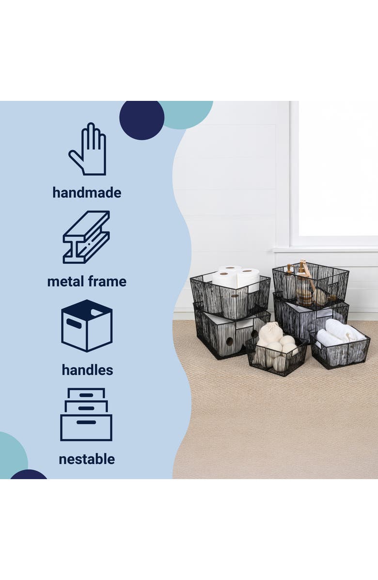 HAPPIMESS Sutton Modern Glam Handmade Wire Metal Nesting Storage Baskets, Alternate, color, Black