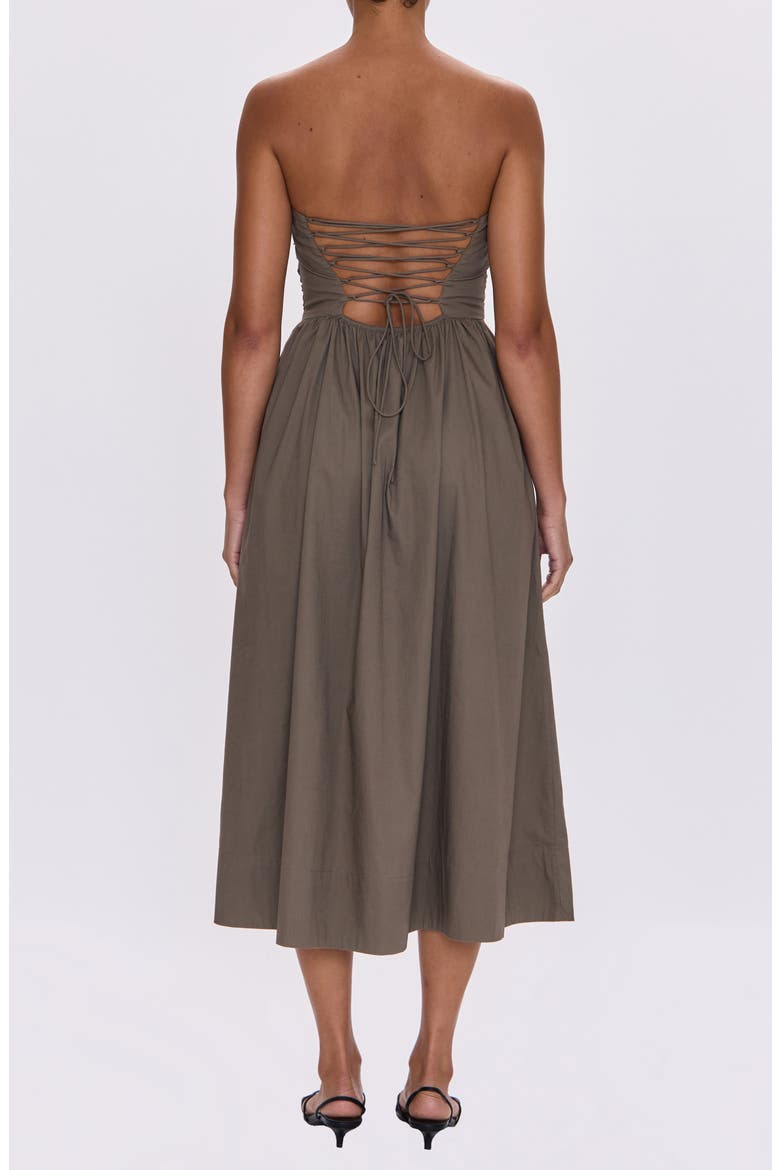 Florence Strapless Lace-Up Back Stretch Cotton Midi Dress, Alternate, color, DRIFTWOOD