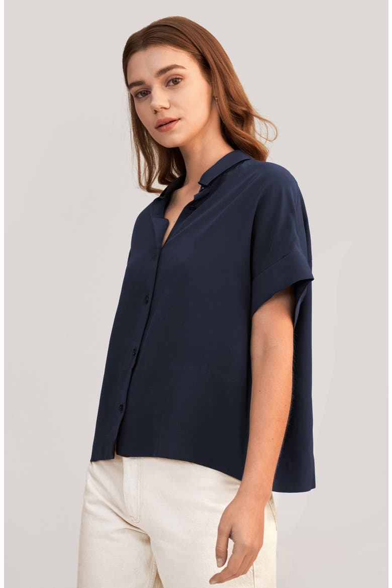 Women's Casual Short Sleeves Loose Silk T-Shirt, Alternate, color, Navy blue