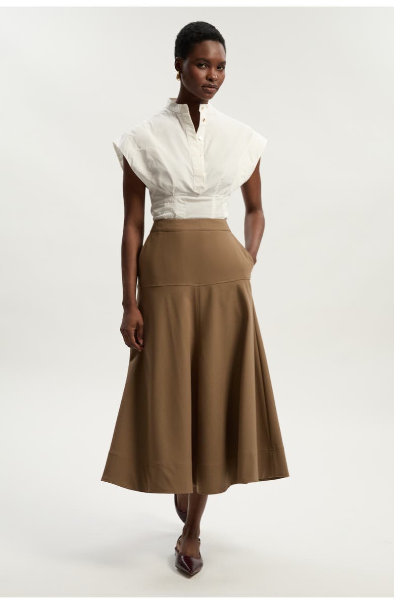 Karen Millen Viscose Blend Tailored Full Skirt, Alternate, color, Camel