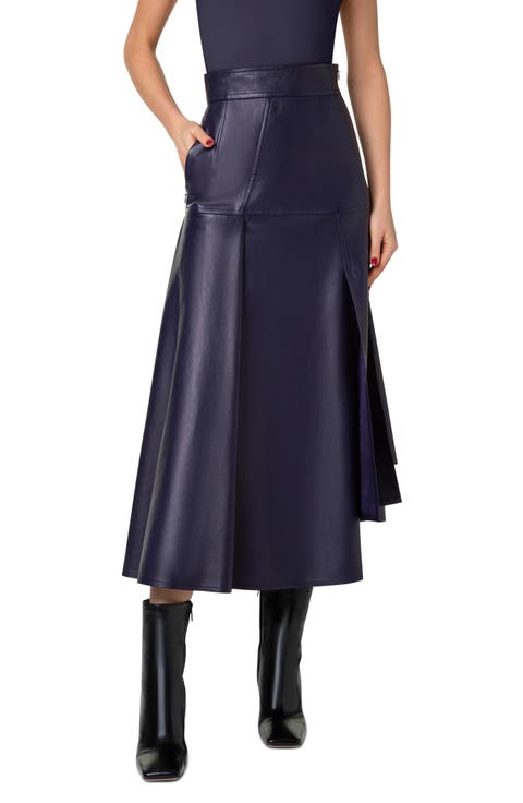 Asymmetric Leather Midi Skirt