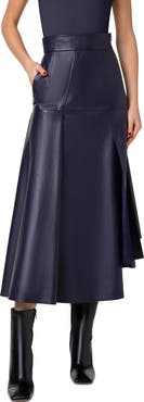 Akris Asymmetric Leather Midi Skirt